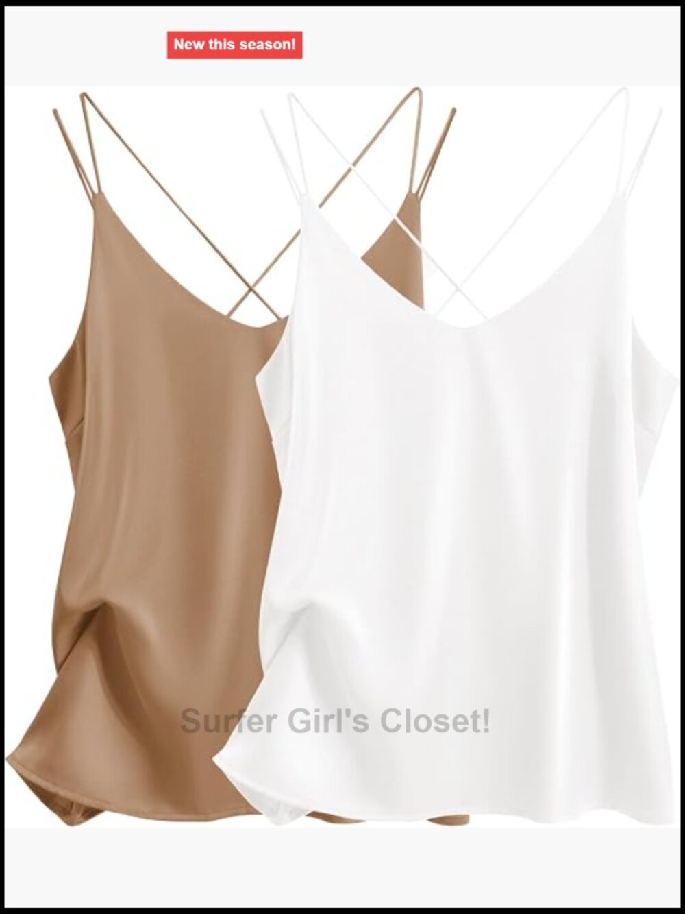 Womens Silk Satin Camisole Tank Top V Neck Criss Cross Back 2 Pack